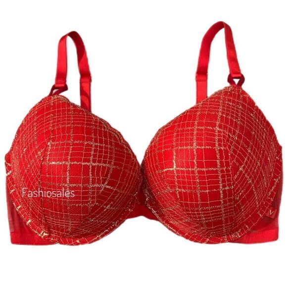 Victorias Secret Push Up Padded Metallic Lace bra red and gold - Picture 1 of 5